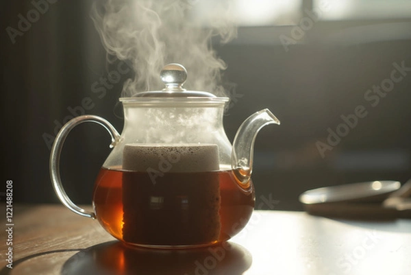 Obraz Steaming pot of tea in morning light