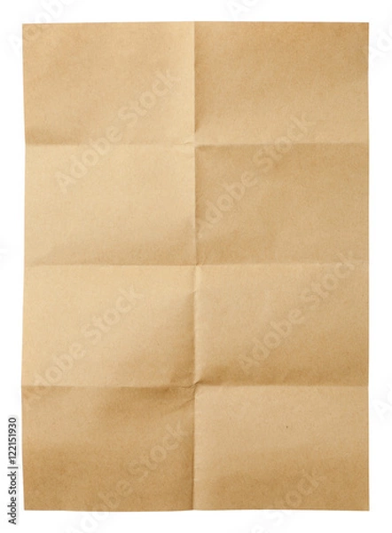 Fototapeta Folded brown sheet of paper isolated on white background