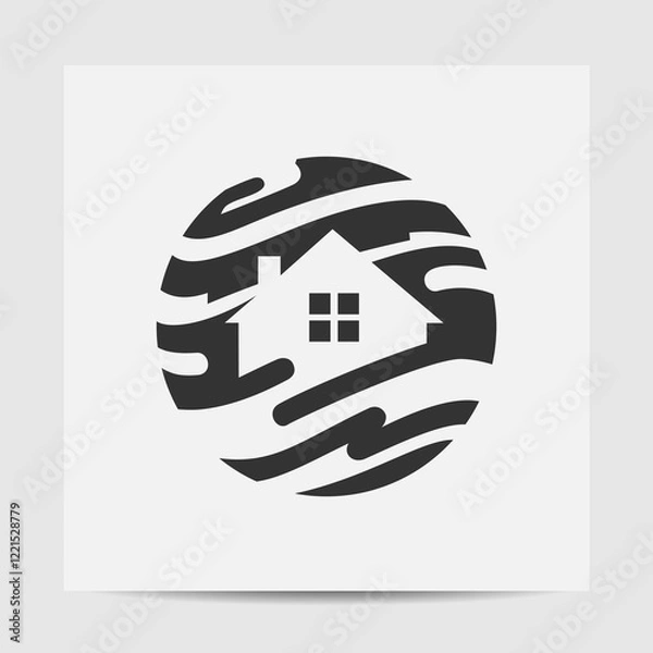 Obraz minimalist black and white logo of a house inside a circle, perfect for real estate, home, and community-themed brands. This versatile design can be used as a logo, icon, or graphic element.