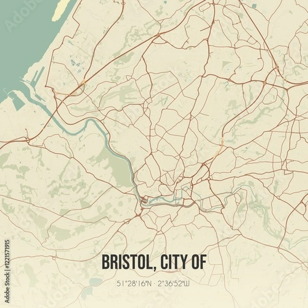 Obraz Retro UK map of Bristol, City of. Vintage street map.
