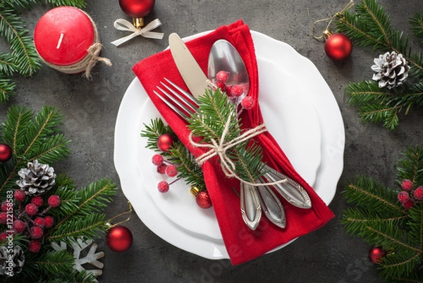 Fototapeta Christmas table setting