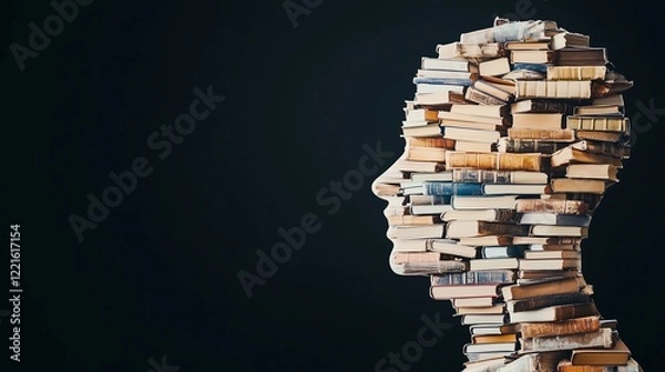 Fototapeta Books create a silhouette of a human figure symbolizing knowledge and imagination in a dark setting