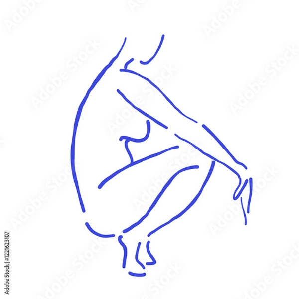 Fototapeta Elegant female silhouette sketch in trendy blue tones on a white background. A professional, minimalistic art piece perfect for modern decor, fashion projects, and stylish design collections. Vector
