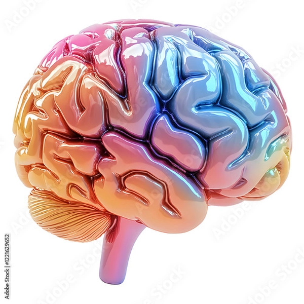 Fototapeta Colorful 3D brain model showcasing intricate patterns and vibrant hues isolated on a transparent background