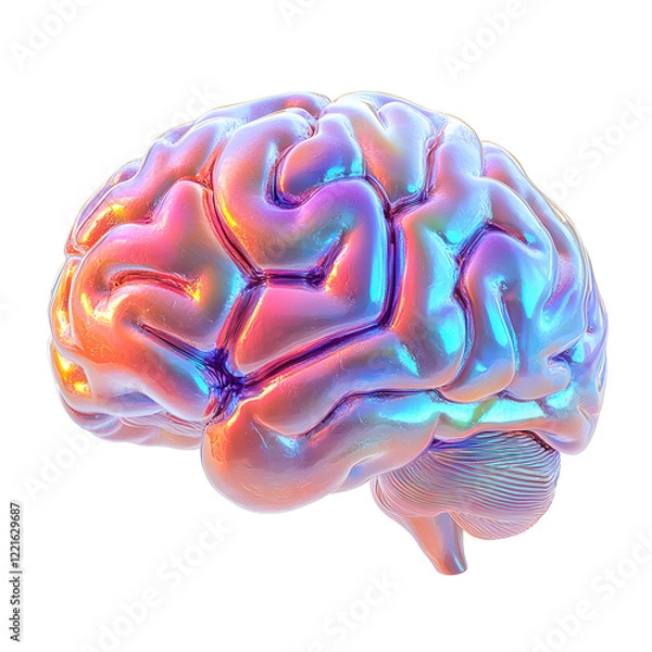 Fototapeta Colorful 3D rendering of a human brain showcasing artistic and scientific representation in a creative style isolated on a transparent background