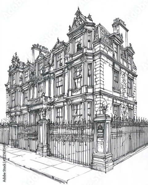 Obraz Elegant Victorian Townhouse Architectural Sketch