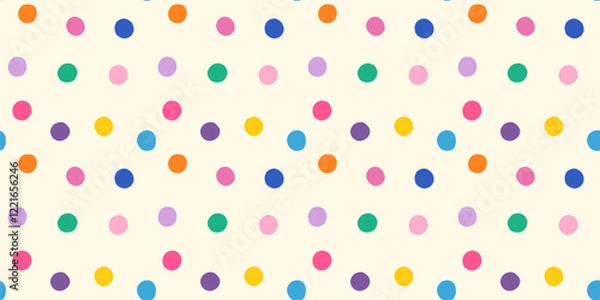 Fototapeta Colorful irregular polka dot summer seamless vector pattern, Multicolored confetti, abstract grunge spots for kids designs