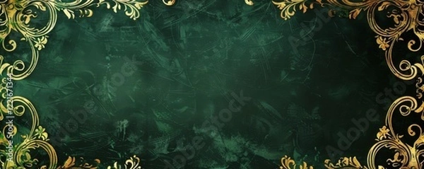 Obraz Elegant green background with ornate gold floral patterns framing a blank center area