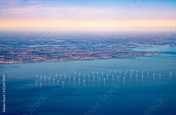 Obraz Aerial View of Offshore English Wind Farm in the Ocean