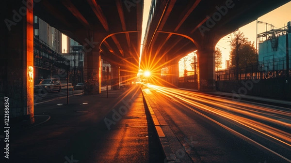 Obraz Vibrant Sunset Rays Through City Underpass