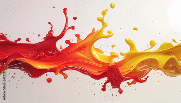 Fototapeta Abstract dynamic splash of red and yellow paint.  Concept of creativity, energy, and vibrant design.