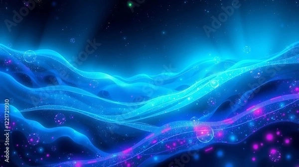 Fototapeta Abstract Glow Waves in Vibrant Blue and Pink