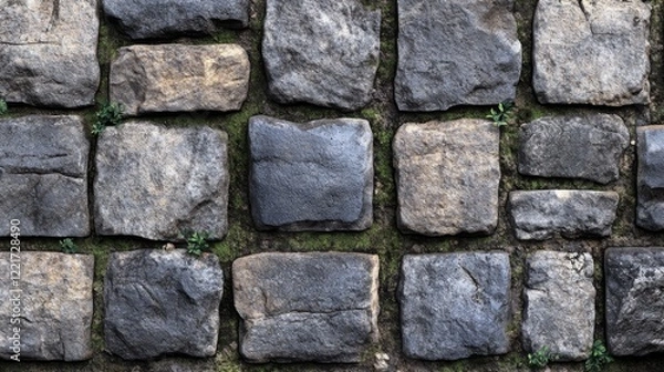 Obraz Stone Wall Texture With Moss And Small Plants