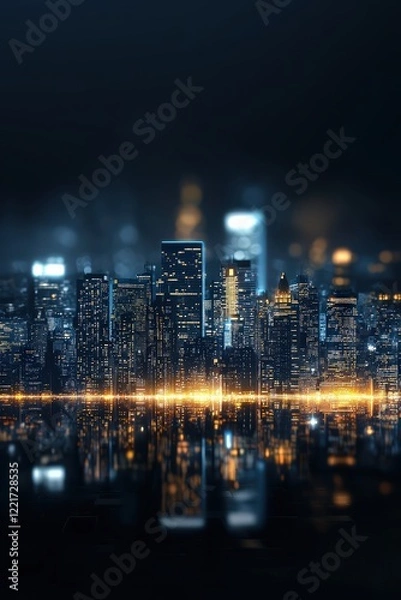 Fototapeta Abstract Glowing City Skyline Seen from a Balcony View