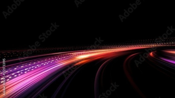 Fototapeta Night road, speed, light trails, curve, abstract, background, motion, design, website, technology