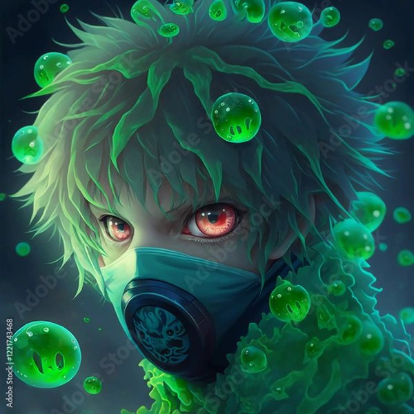 Fototapeta green alien with a mask, Background Concept, artwork and digital art, Illustration, wallpaper, painting Abstract luxury, Mockup, generative AI