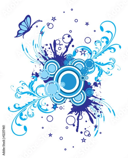 Obraz papillons floral cercles bleu