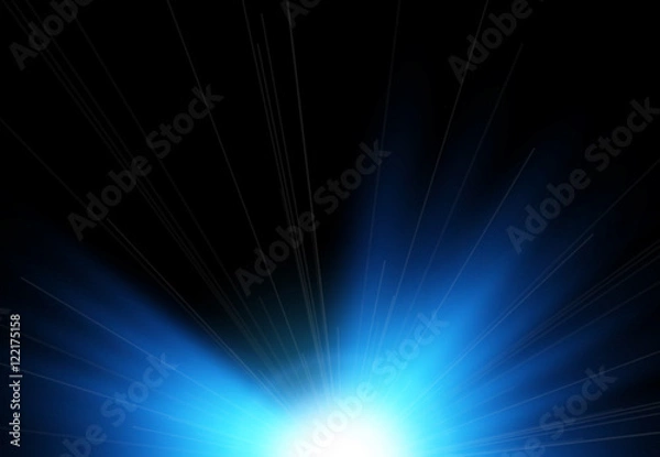 Fototapeta Sun flash with rays and spotlight. Light effect, sun rays, beams on black background.