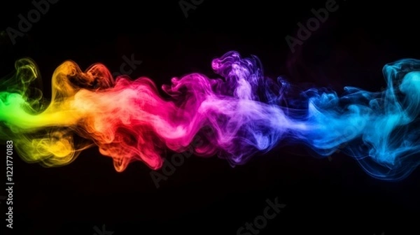 Fototapeta Abstract rainbow colored smoke pattern on black background creating vibrant colorful waves