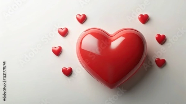 Fototapeta A close-up of a red heart shape with subtle gradient effect in soft pastel colors against a minimalist white background, love symbols, heart shapes