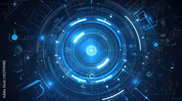 Fototapeta Futuristic digital technology background with circular patterns and glowing elements, representing innovation and connectivity