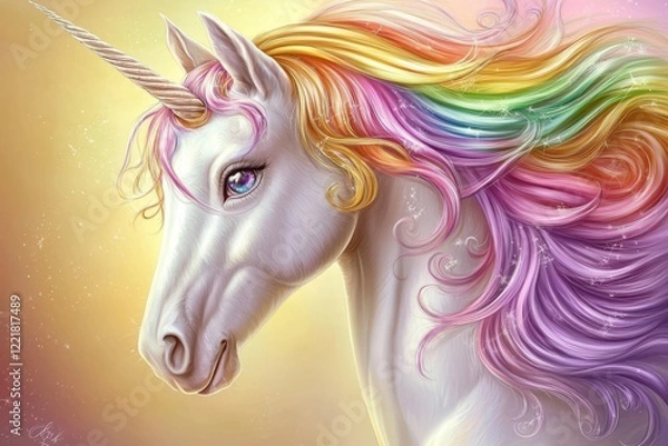 Fototapeta This enchanting artwork showcases a cute pegasus unicorn with colorful mane.