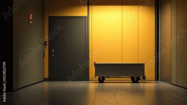 Fototapeta An empty cart designed for parcel transport in a logistics facility, simple and minimalist design