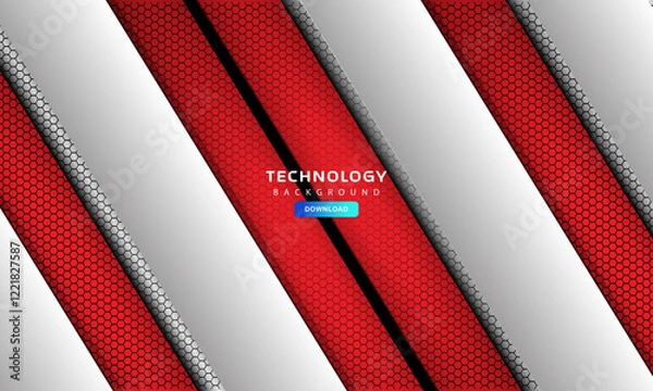 Obraz Futuristic abstract technology background with diagonal red and white lines on a hexagonal pattern.