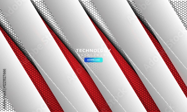 Obraz Futuristic abstract technology background with diagonal red and white lines on a hexagonal pattern.
