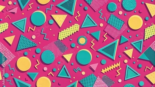 Fototapeta Vibrant Retro Geometric Pattern Design with Bold Shapes and Colors