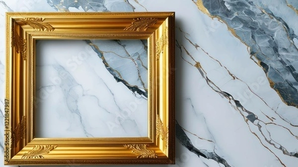 Fototapeta Gold frame on marble background creates elegant display for art or photographs in refined interior spaces