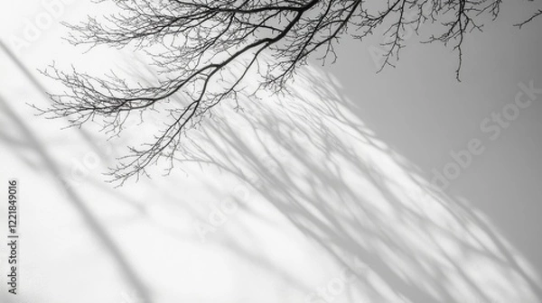 Fototapeta Bare Branches Cast Shadows On A White Wall