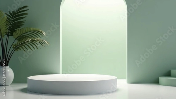 Fototapeta White Product Display Platform with Plant