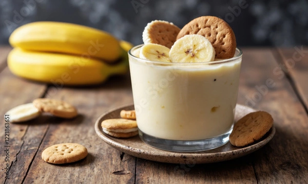 Obraz Banana Pudding with Vanilla Wafers and Sliced Bananas