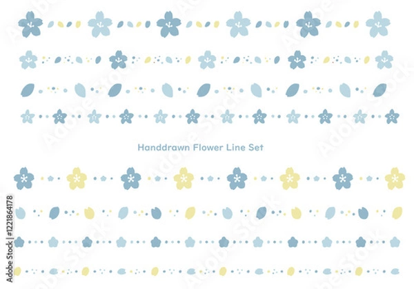 Fototapeta シンプルな水色の花のラインセット