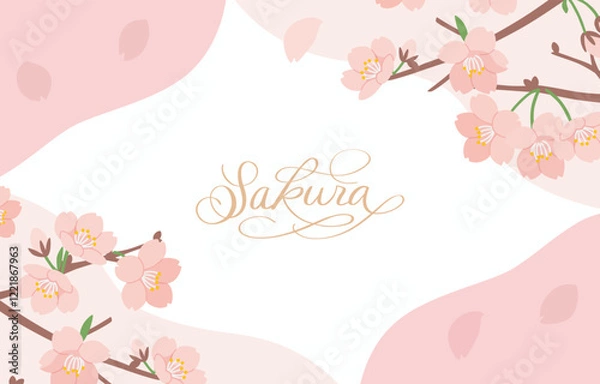 Fototapeta 満開の桜の花のイラストテンプレート