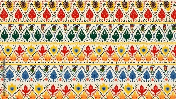 Fototapeta Hexagonal Geometrics and Paisleys A Bright Rajasthani Block Print Pattern