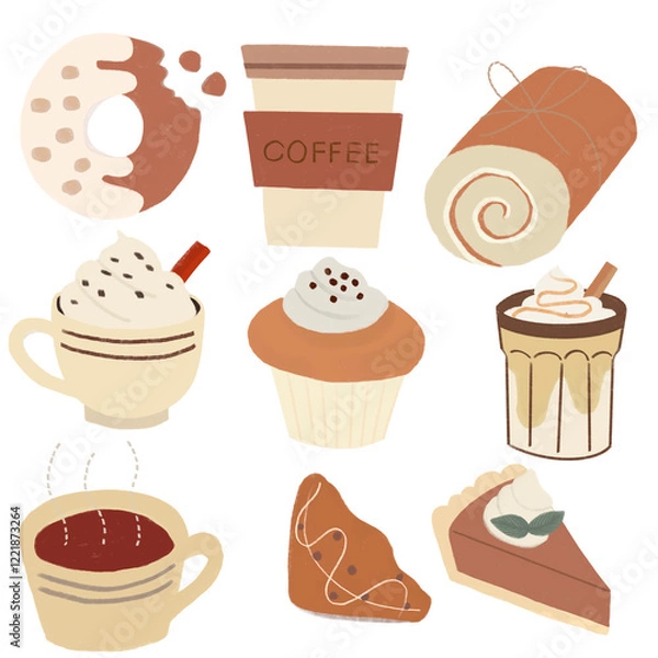 Obraz Coffer and cake , hand draw