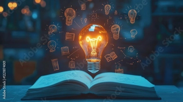 Fototapeta World IP Day Concept: Light Bulb and Doodles of Innovation