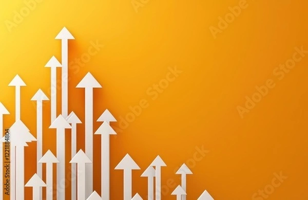 Fototapeta Conceptual white arrows on orange for technological progress.