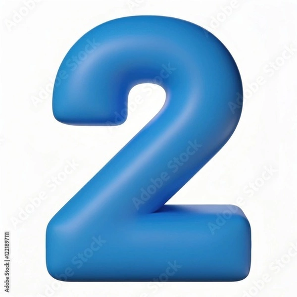 Fototapeta A vibrant blue number two, designed with a smooth, rounded shape, ideal for decorative or educational purposes.