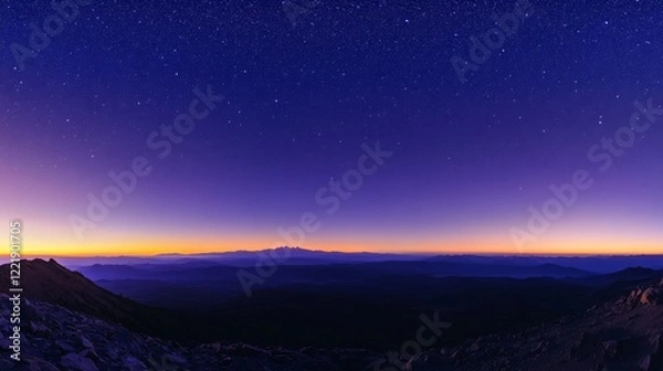 Fototapeta starry dawn panorama, luminous cosmic field, deep indigo sky gradient, pristine night atmosphere, natural star pattern, tranquil morning twilight, astronomical scene, clear celestial view