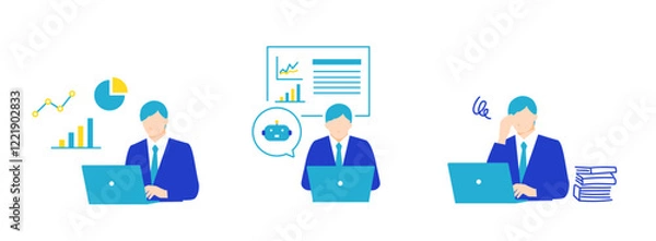 Fototapeta 資料作成をするビジネスマンのイラストセット