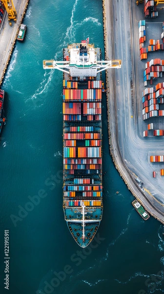 Obraz A container ship loading cargo at a busy port.