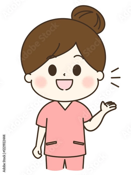 Fototapeta 話をするスクラブを着た女性のゆるかわイラスト