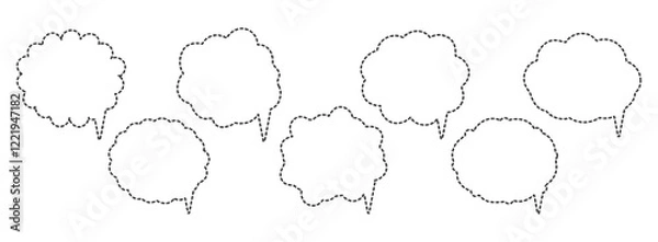 Fototapeta 点線　雲形　吹き出しのセット