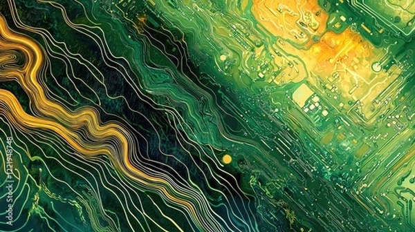 Fototapeta A creative interpretation of circuit connections in an organic and flowing style, merging nature and technology.