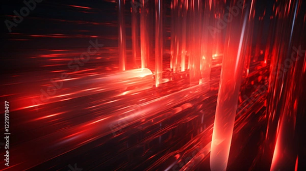 Fototapeta Website pages flying through a clear digital tube with glowing gradient rays on a black tech background.

