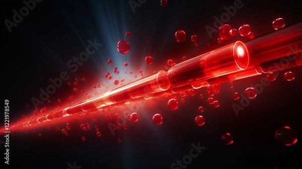 Fototapeta Website pages flying through a clear digital tube with glowing gradient rays on a black tech background.

