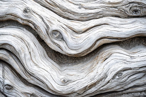 Fototapeta Close-up of weathered driftwood with intricate textures and patterns, showcasing natural artistry